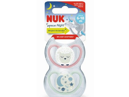 NUK Space Night Soother Sheep 6-18 Months  (2 Pack) Online now