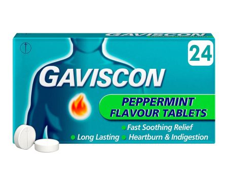 Gaviscon Heartburn and Indigestion Relief Peppermint Flavour Tablets (24 Pack) For Cheap