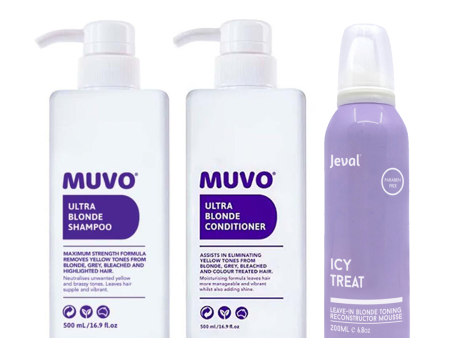 MUVO Ultra Blonde Shampoo, Conditioner & Jeval Icy Treat Reconstructor Mousse Value Pack Online Hot Sale