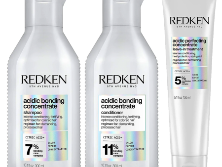 Redken Acidic Bonding Concentrate Shampoo, Conditioner and Leave-In Treatment Trio Fashion